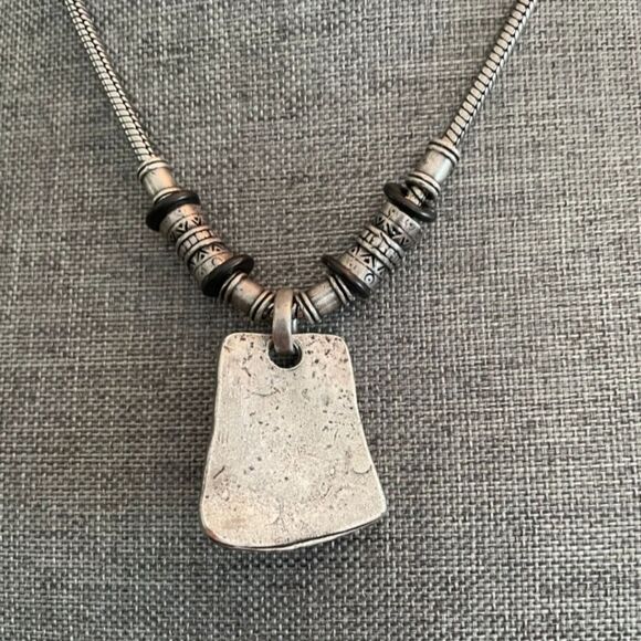 Chico's Black Stone Square Silvertone Pendant - Picture 4 of 5